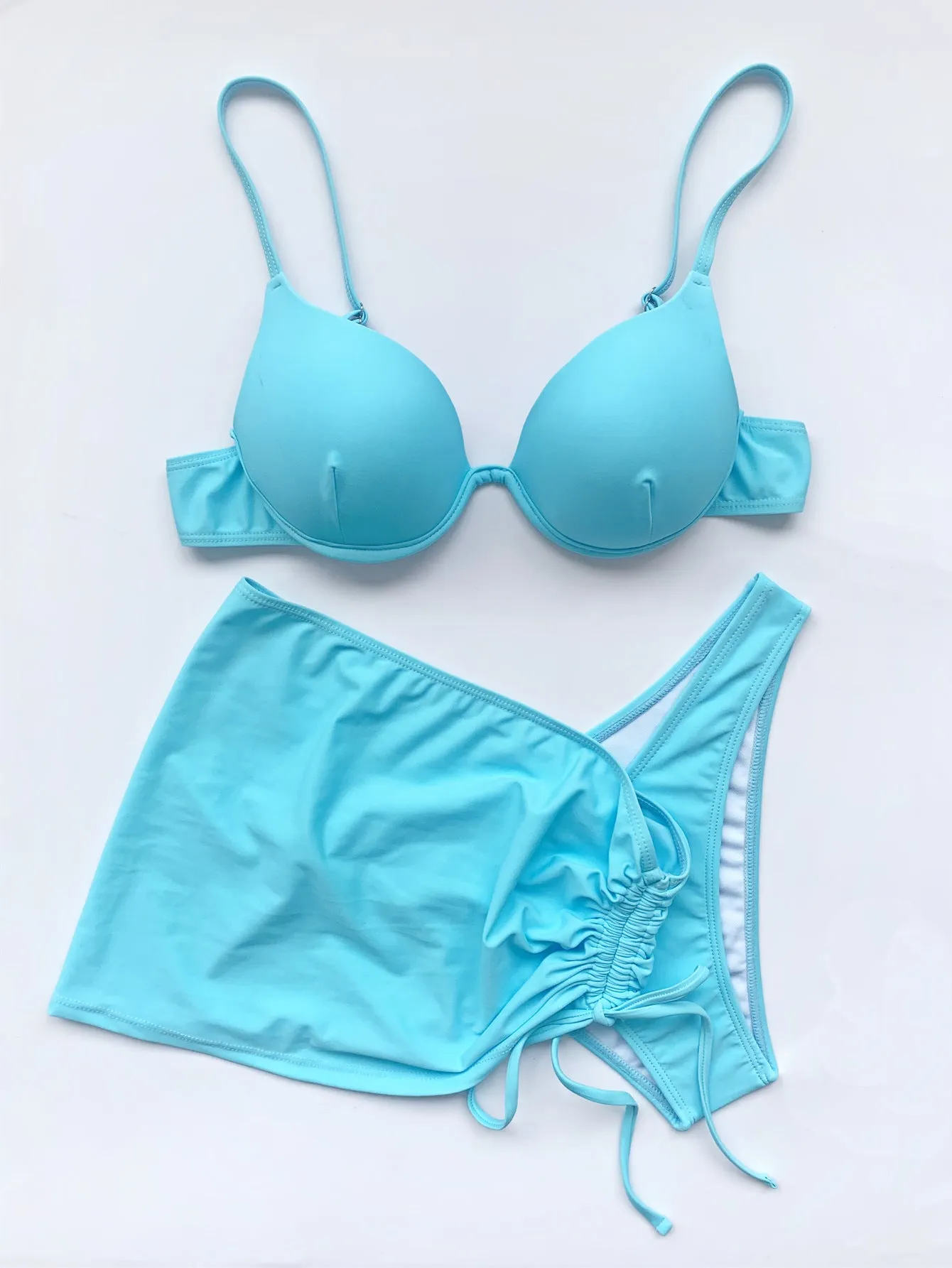 Luexco Three Piece Bikini Pleated Swimsuit With Mini Skirt