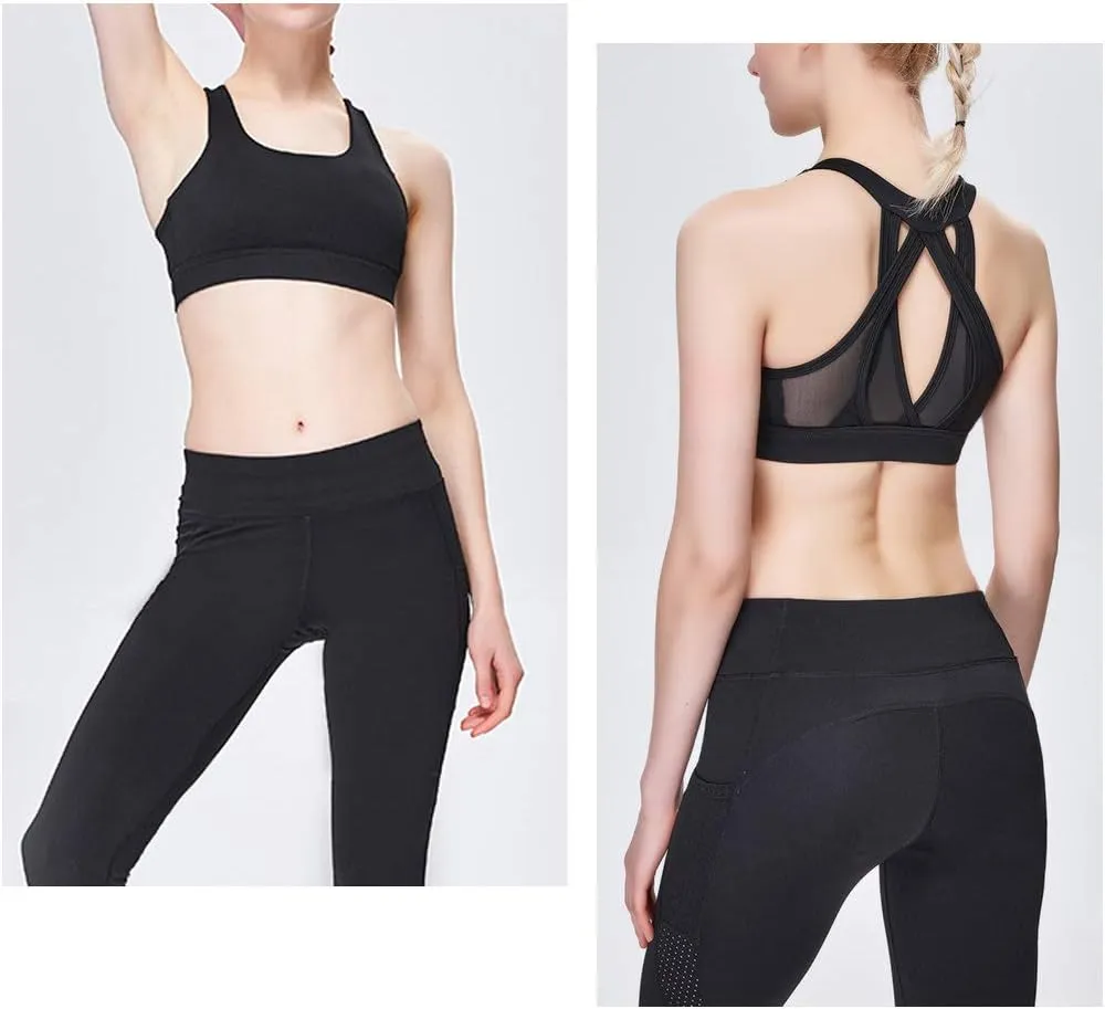 Lukitty Women Sport Yoga Bra High Impact Fitness Workout Gym Running Mesh Tops