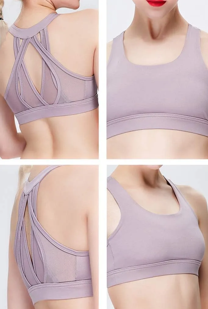 Lukitty Women Sport Yoga Bra High Impact Fitness Workout Gym Running Mesh Tops