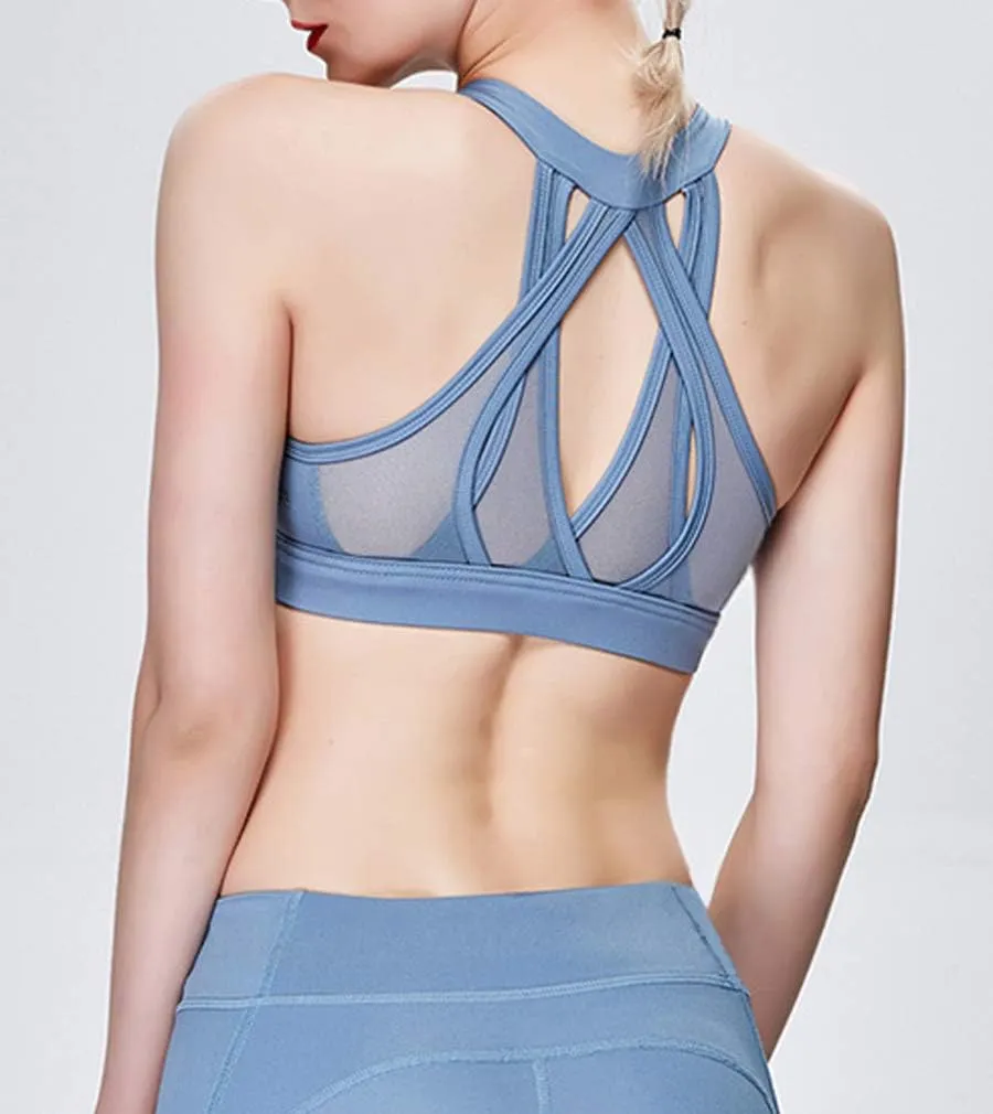 Lukitty Women Sport Yoga Bra High Impact Fitness Workout Gym Running Mesh Tops
