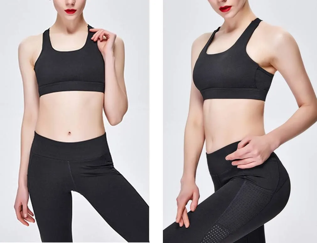 Lukitty Women Sport Yoga Bra High Impact Fitness Workout Gym Running Mesh Tops