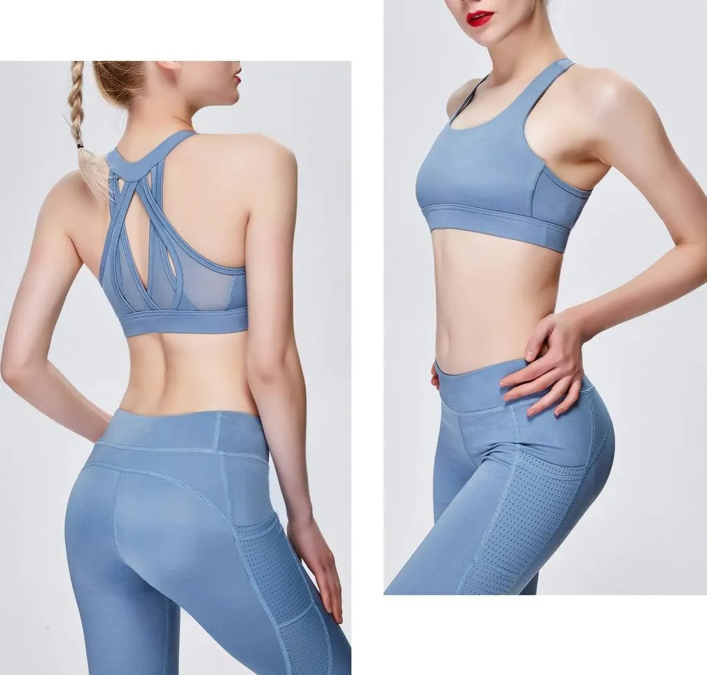 Lukitty Women Sport Yoga Bra High Impact Fitness Workout Gym Running Mesh Tops