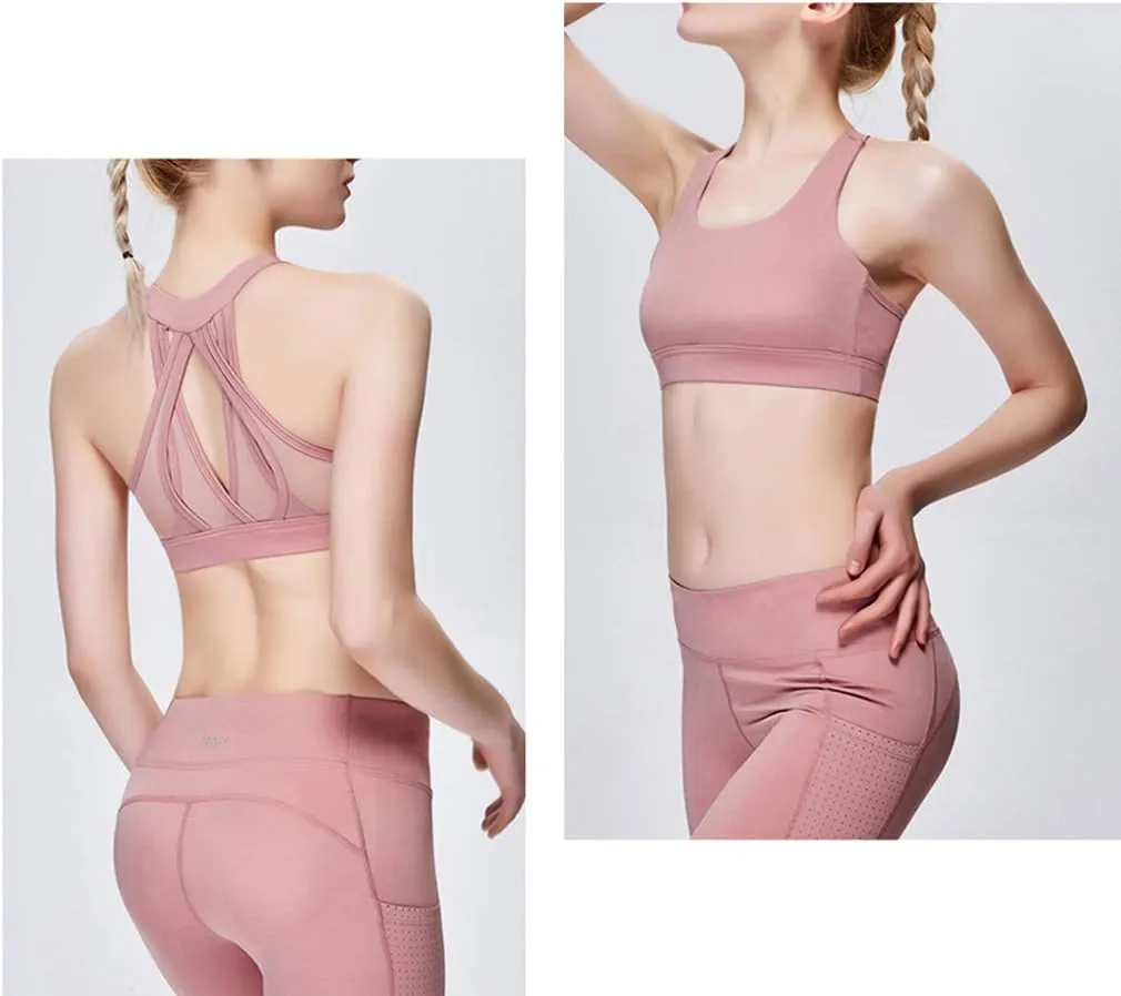 Lukitty Women Sport Yoga Bra High Impact Fitness Workout Gym Running Mesh Tops