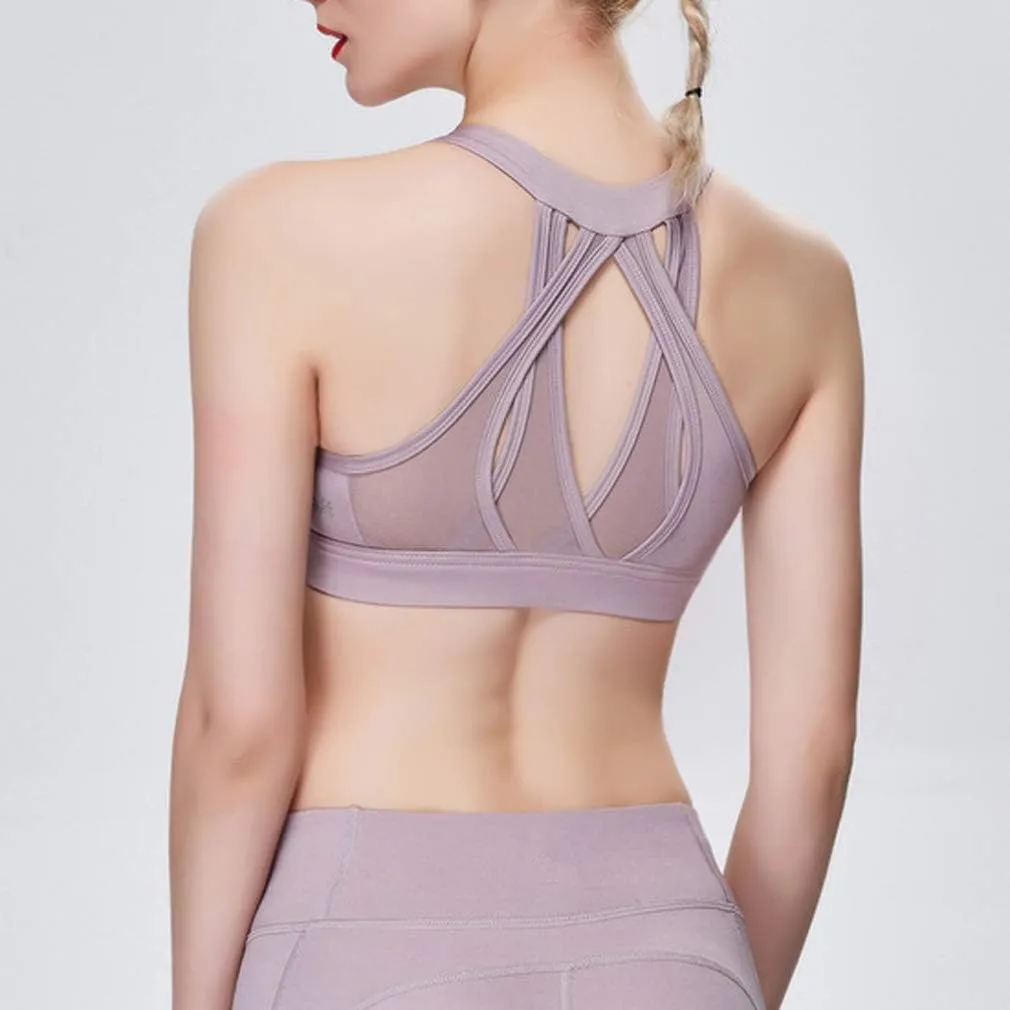 Lukitty Women Sport Yoga Bra High Impact Fitness Workout Gym Running Mesh Tops
