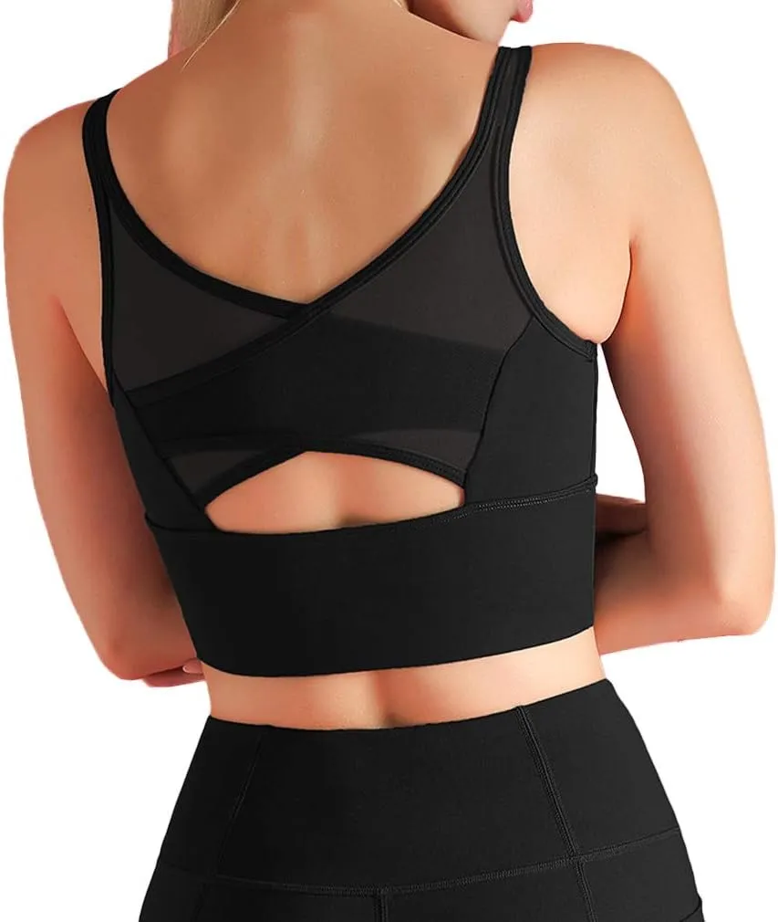 Lukitty Women's Sport Bra Yoga High Impact Mesh Bounce Control Gym Running Tops