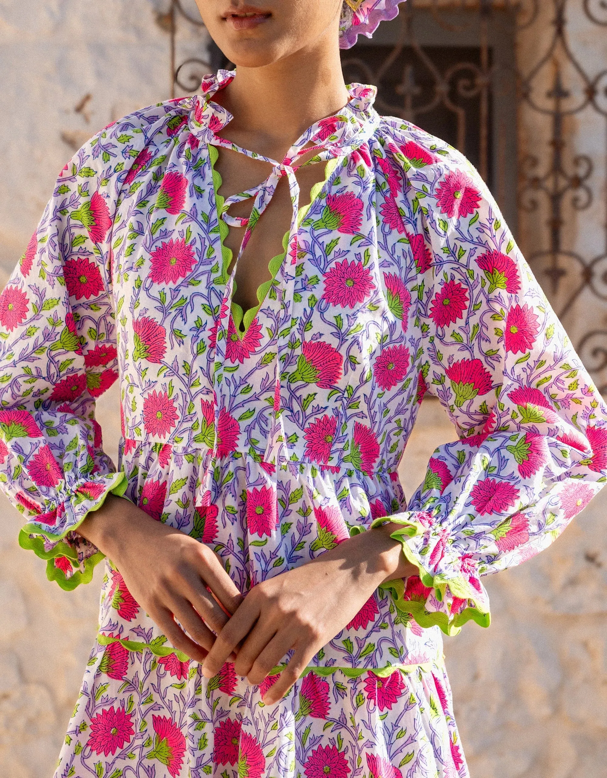 Comfortable Layer Luna Mini Dress in Neon Camelia