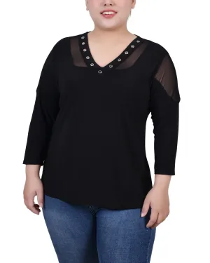 Luxe Finish Plus Size Long Sleeve Top With Mesh Insets Plus Size Long Sleeve Top With Mesh Insets Cruise-Wear