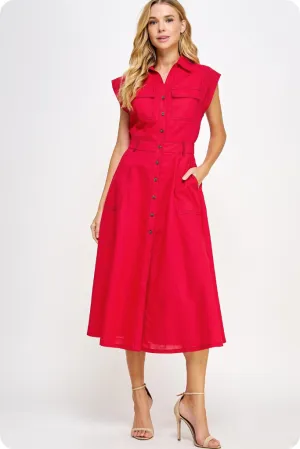 Luxurious Comfort Lucille Linen Button Front Midi Dress Luxe Look Lucille Linen Button Front Midi Dress