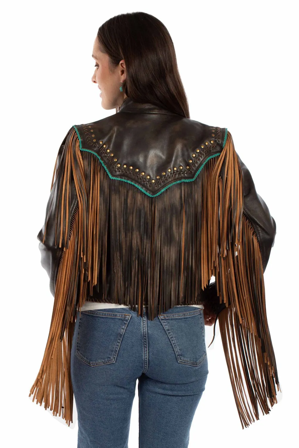 Perfect Basic Scully Womens Bold Fringe Vintage Black Leather Leather Jacket
