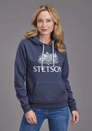 Luxury Cut Stetson Womens Crest Logo Heather Navy Cotton Blend Hoodie Stylish Waistband Stetson Womens Crest Logo Heather Navy Cotton Blend Hoodie