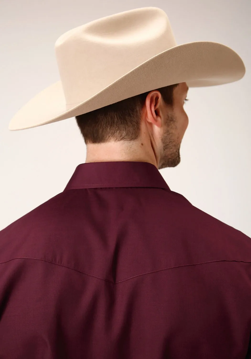 Relaxed Silhouette Stretch Material Roper Mens Wine Cotton Blend 55/45 Broadcloth L/S Shirt