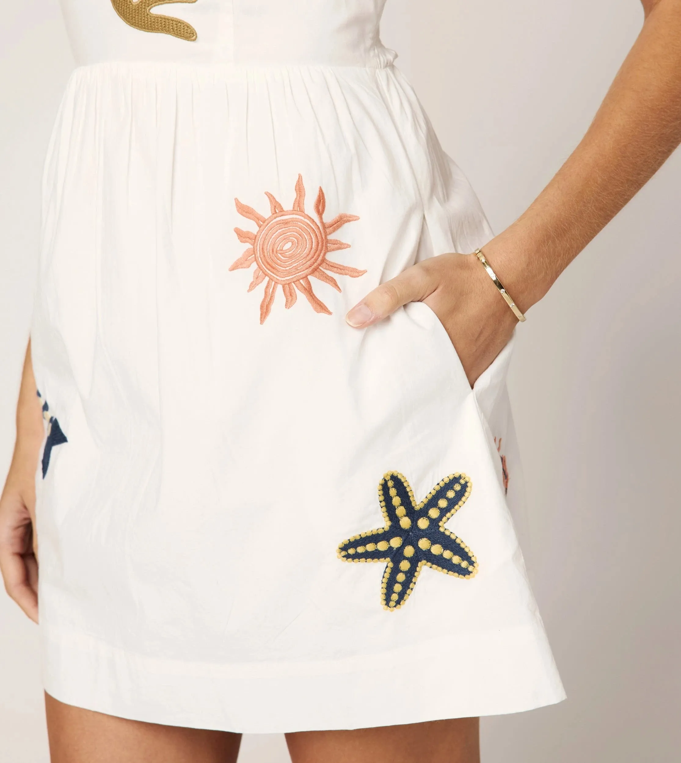 Flora Mini Dress | Ivory Multi Belt Waist Pure Lines