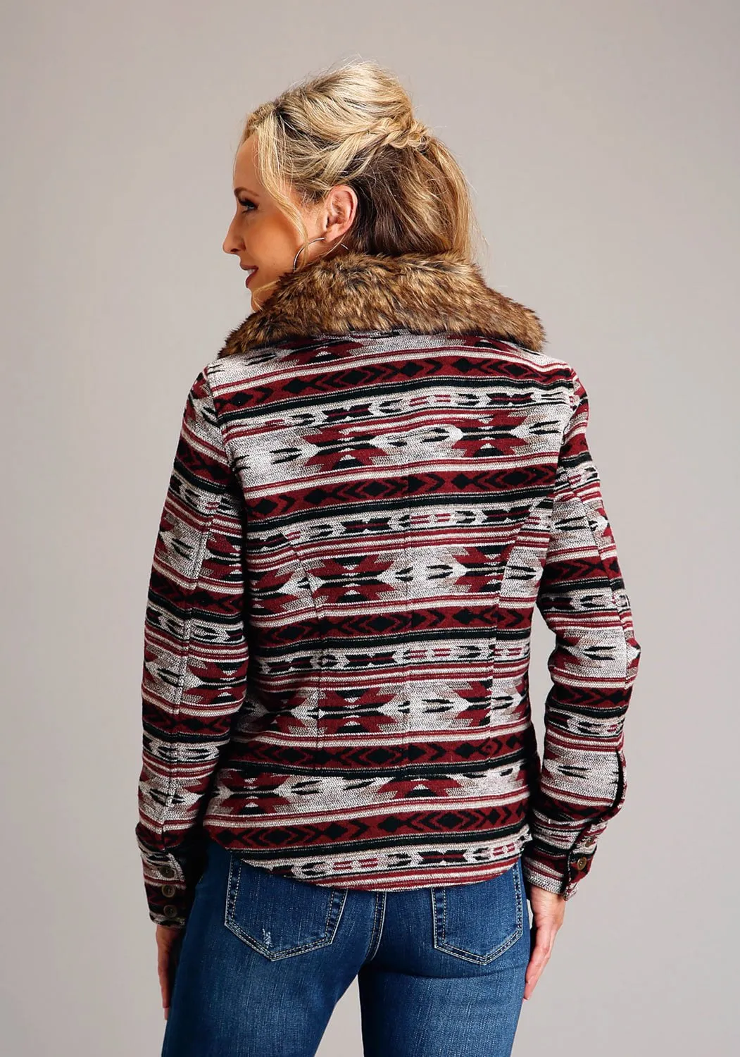 Stetson Womens Blanket Zip Red Poly/Wool Jacket Stretch Fabric Road Trip Bold Look Smart Casual