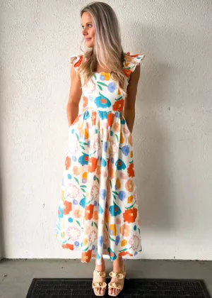 Luxury Outfit ASHTON FLORAL DENIM SCALLOP MIDI DRESS ASHTON FLORAL DENIM SCALLOP MIDI DRESS Outdoor Scene Lux Look