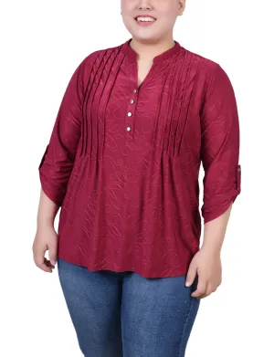 Luxury Outfit Plus Size 3/4 Roll Tab Pullover Top Plus Size 3/4 Roll Tab Pullover Top Light Coral