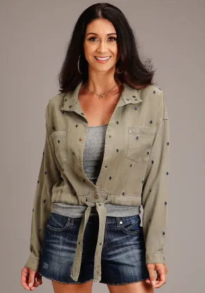 Luxury Statement Stetson Womens Diamond Stand Collar Olive 100% Lyocell Denim Jacket Total Comfort Stetson Womens Diamond Stand Collar Olive 100% Lyocell Denim Jacket