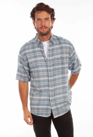 Machine washable Scully Mens Worn Outs Plaid Blue 100% Cotton S/S Shirt Scully Mens Worn Outs Plaid Blue 100% Cotton S/S Shirt Casual Style