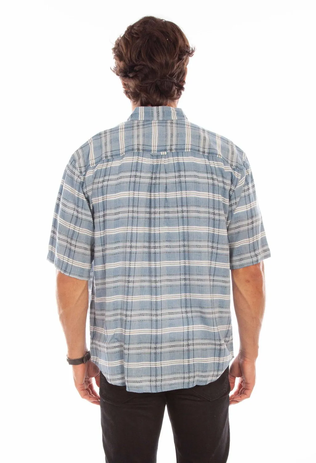 Scully Mens Worn Outs Plaid Blue 100% Cotton S/S Shirt Comfort Wear Sleek Style