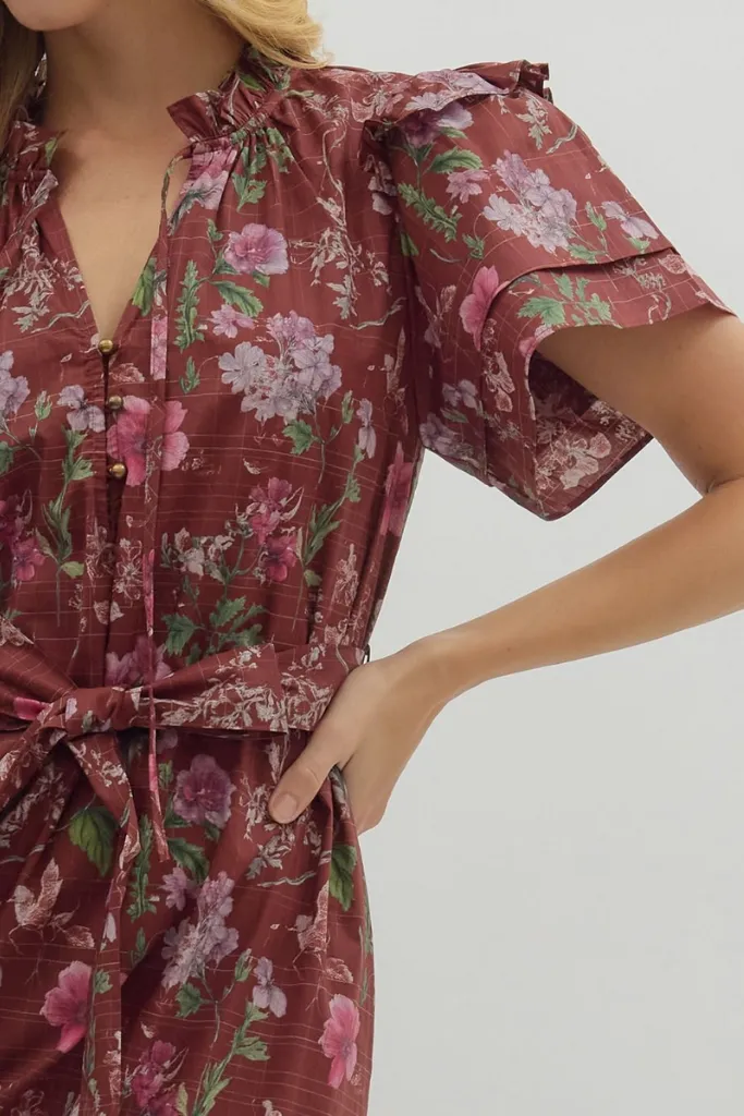 Madeleine Floral Tie Sash Midi Dress Casual Days