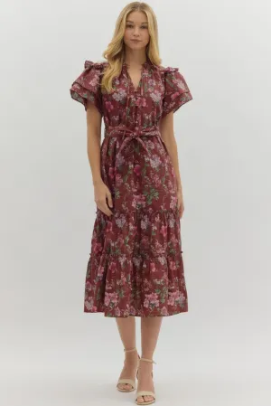 Madeleine Floral Tie Sash Midi Dress Matte Sheen Madeleine Floral Tie Sash Midi Dress Daytime Look knee-length