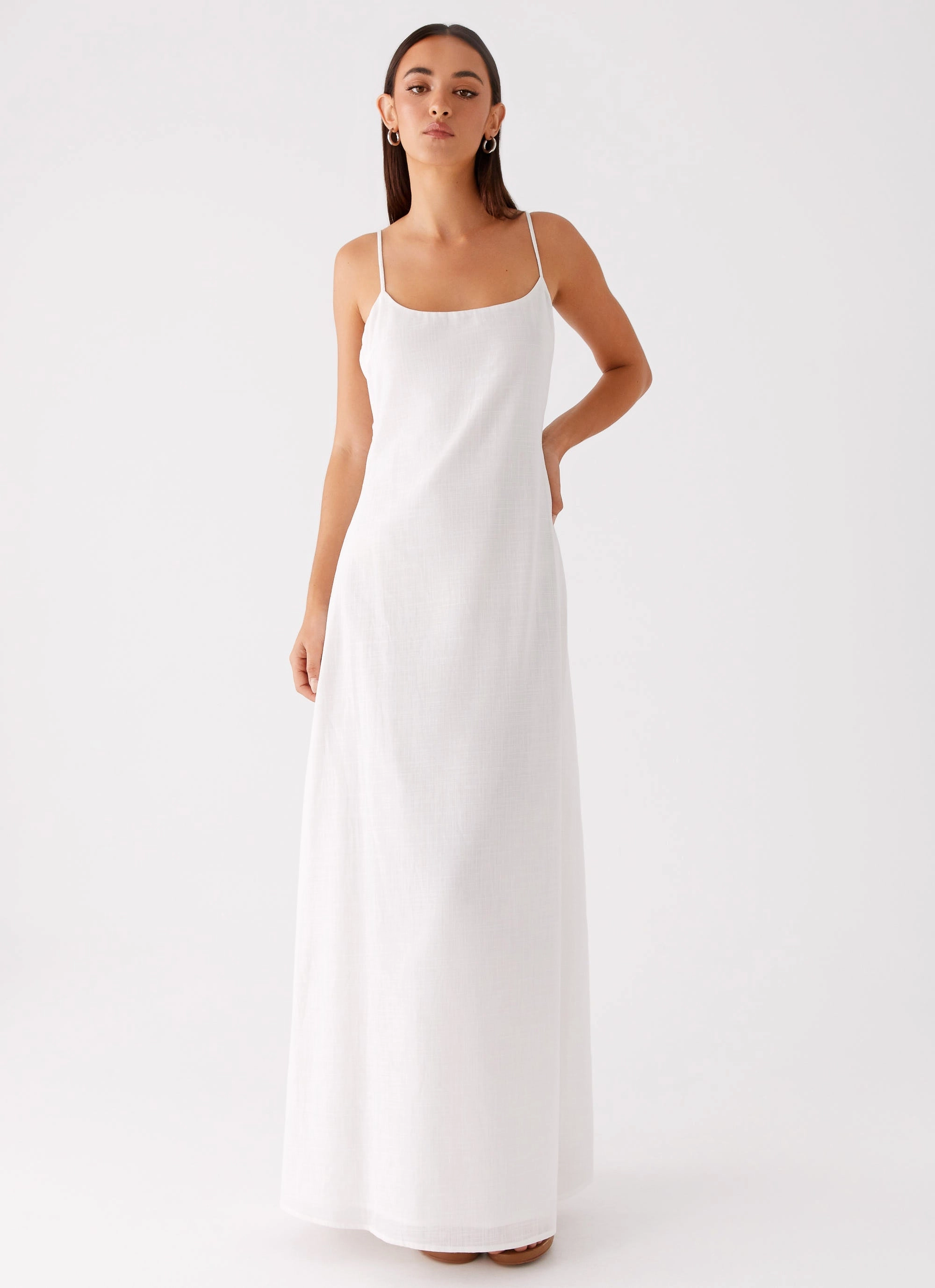 Madeleine Scoop Neck Maxi Dress - Off White Handmade Luxurious Texture