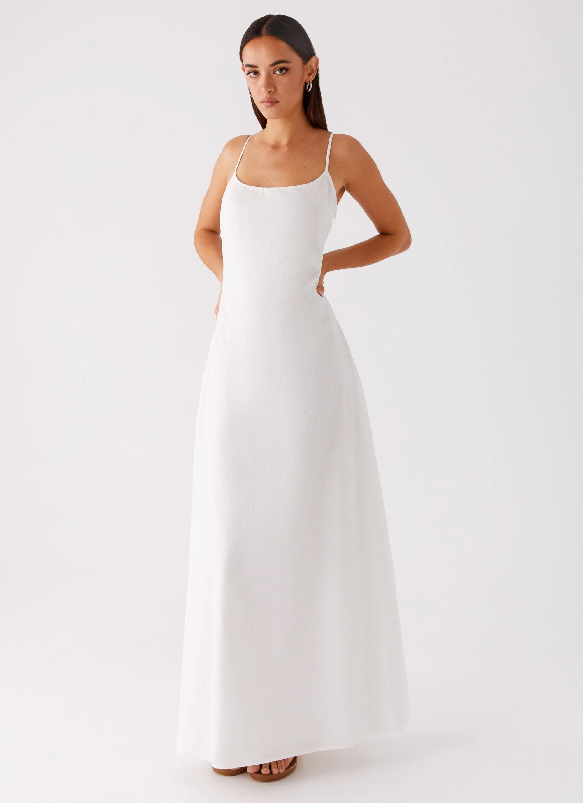 Shiny Zip Madeleine Scoop Neck Maxi Dress - Off White