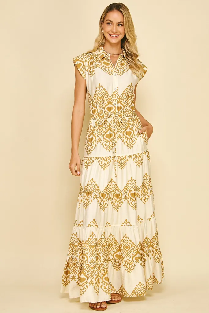 Mae Damask Printed Maxi Dress Timeless Cut Winter Proof