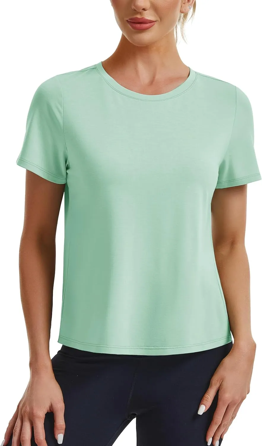 MAGCOMSEN Women's Workout Tops Short Sleeve Athletic Shirts Crop Split Back Tops Gym Running Quick Dry Loose Fit