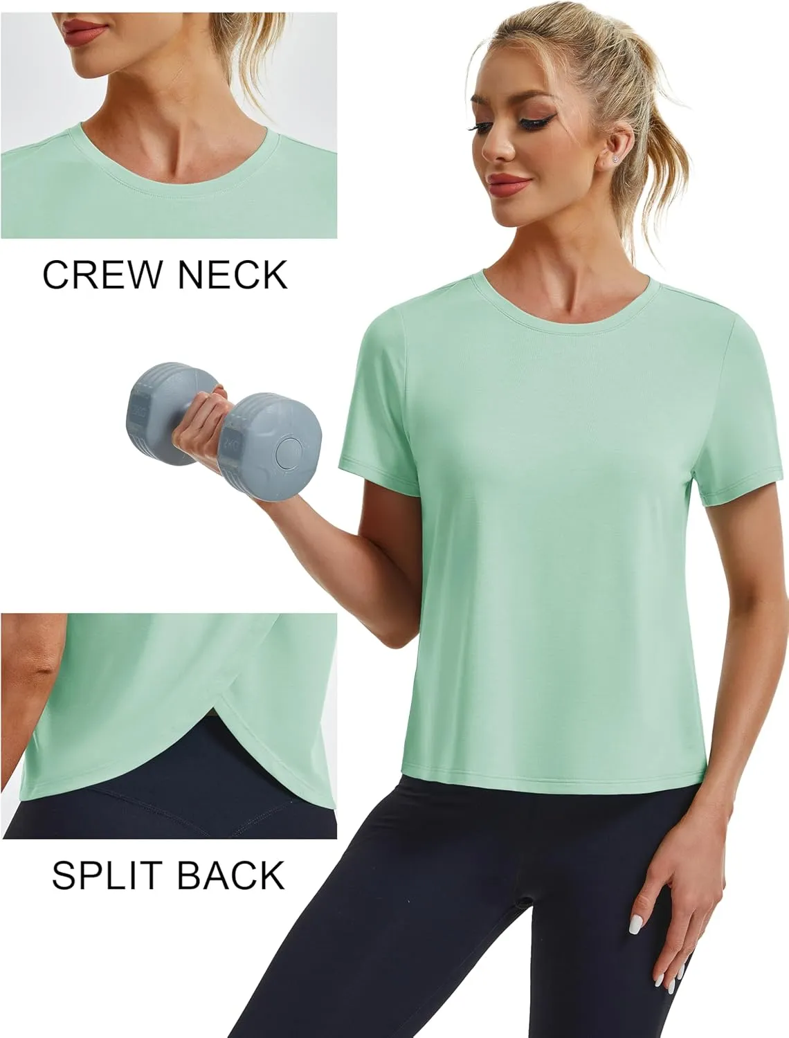 MAGCOMSEN Women's Workout Tops Short Sleeve Athletic Shirts Crop Split Back Tops Gym Running Quick Dry Loose Fit