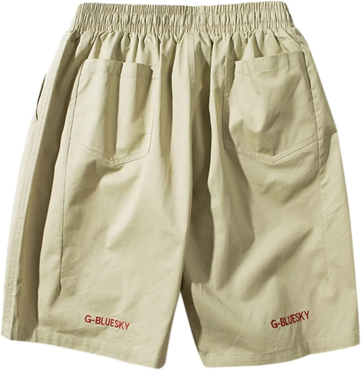 Male Summer Straight Solid Cargo Pant Cool Beach Shorts with Elastic Waist and Pockets Inseam Elastic Waist