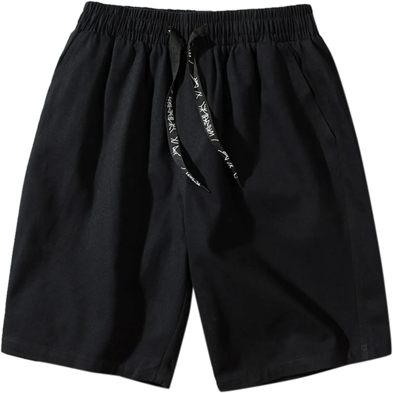 Male Summer Straight Solid Cargo Pant Cool Beach Shorts with Elastic Waist and Pockets Inseam Elastic Waist