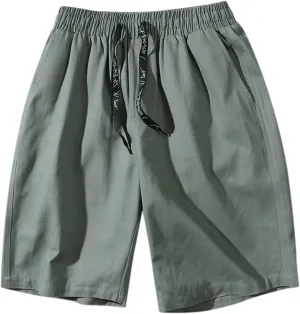 Male Summer Straight Solid Cargo Pant Cool Beach Shorts with Elastic Waist and Pockets Inseam Elastic Waist