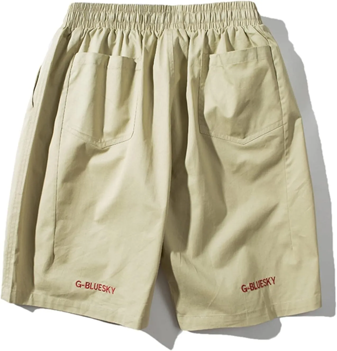Male Summer Straight Solid Cargo Pant Cool Beach Shorts with Elastic Waist and Pockets Inseam Elastic Waist