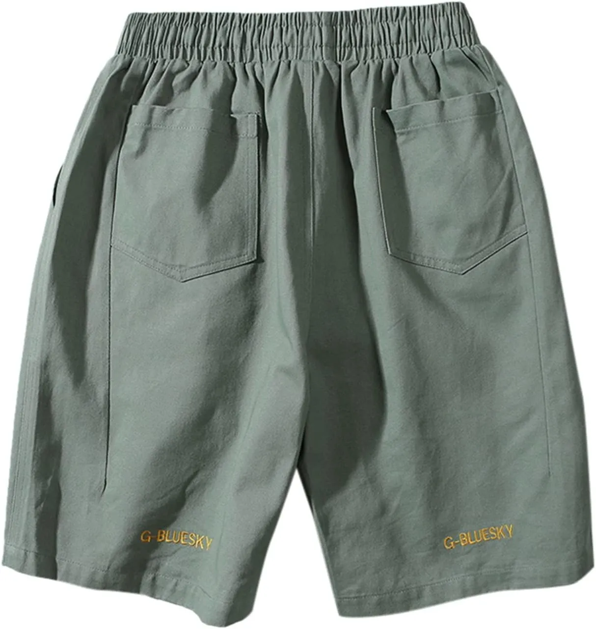 Male Summer Straight Solid Cargo Pant Cool Beach Shorts with Elastic Waist and Pockets Inseam Elastic Waist