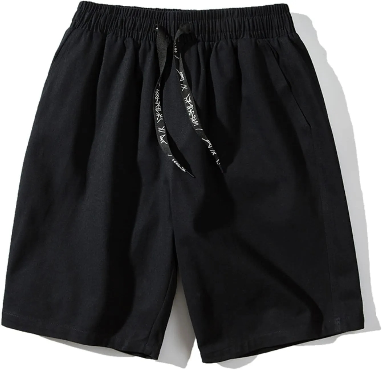 Male Summer Straight Solid Cargo Pant Cool Beach Shorts with Elastic Waist and Pockets Inseam Elastic Waist