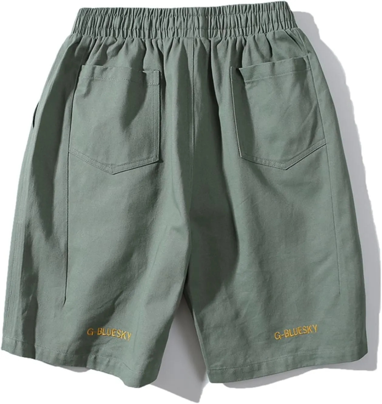 Male Summer Straight Solid Cargo Pant Cool Beach Shorts with Elastic Waist and Pockets Inseam Elastic Waist