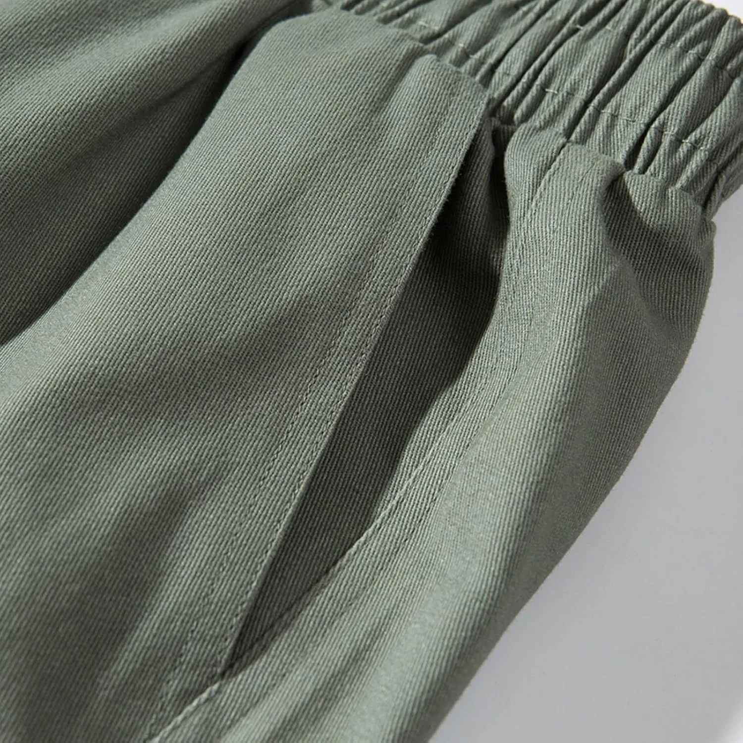 Male Summer Straight Solid Cargo Pant Cool Beach Shorts with Elastic Waist and Pockets Inseam Elastic Waist