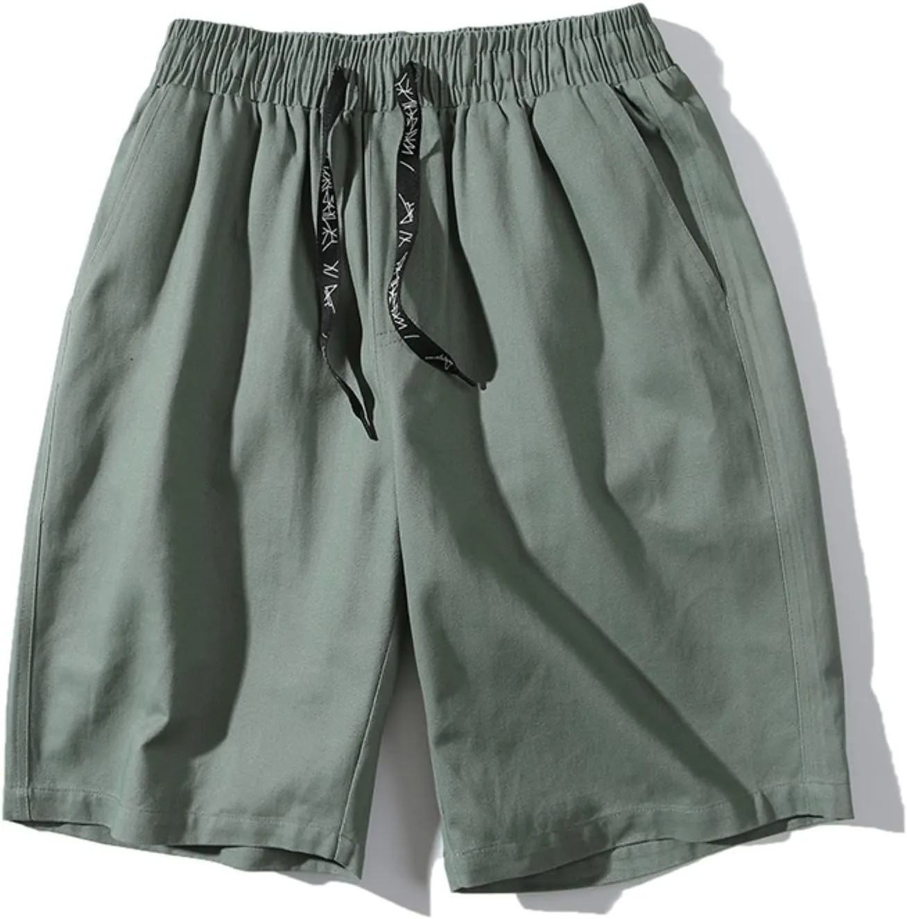 Male Summer Straight Solid Cargo Pant Cool Beach Shorts with Elastic Waist and Pockets Inseam Elastic Waist