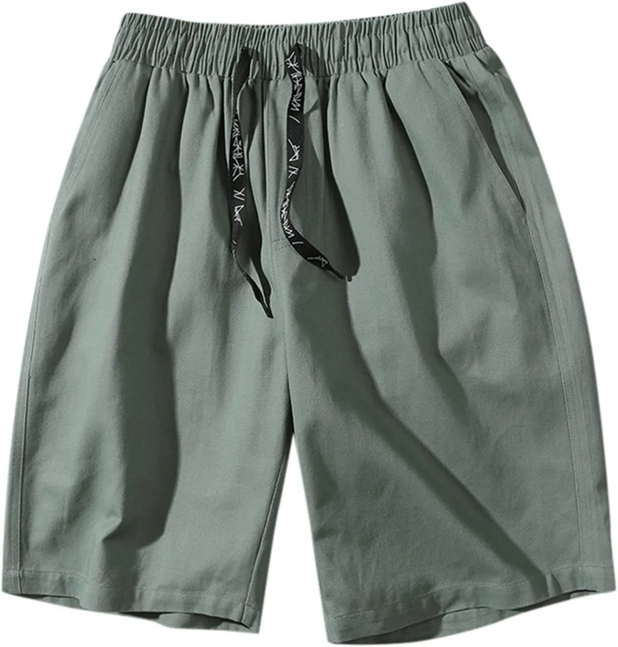 Male Summer Straight Solid Cargo Pant Cool Beach Shorts with Elastic Waist and Pockets Inseam Elastic Waist