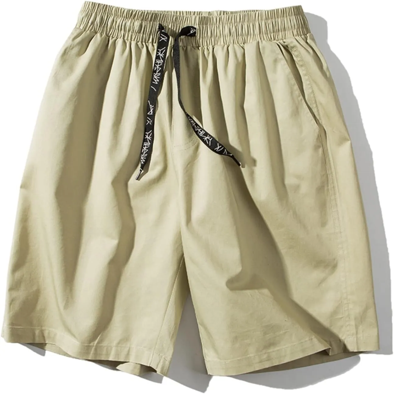 Male Summer Straight Solid Cargo Pant Cool Beach Shorts with Elastic Waist and Pockets Inseam Elastic Waist