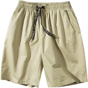 Male Summer Straight Solid Cargo Pant Cool Beach Shorts with Elastic Waist and Pockets Inseam Elastic Waist