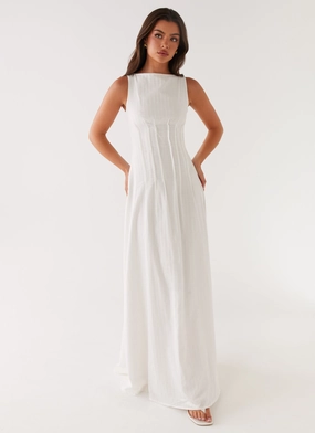 Maloney Maxi Dress - White Side Slit Trendy Appearance Maloney Maxi Dress - White