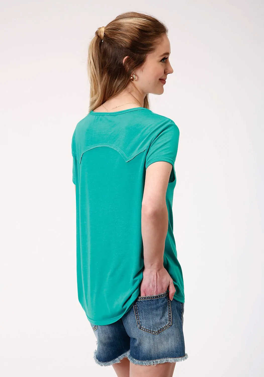 Roper Womens Turquoise Poly/Rayon Roping Cowboy S/S T-Shirt Cool Comfort Gender Neutral