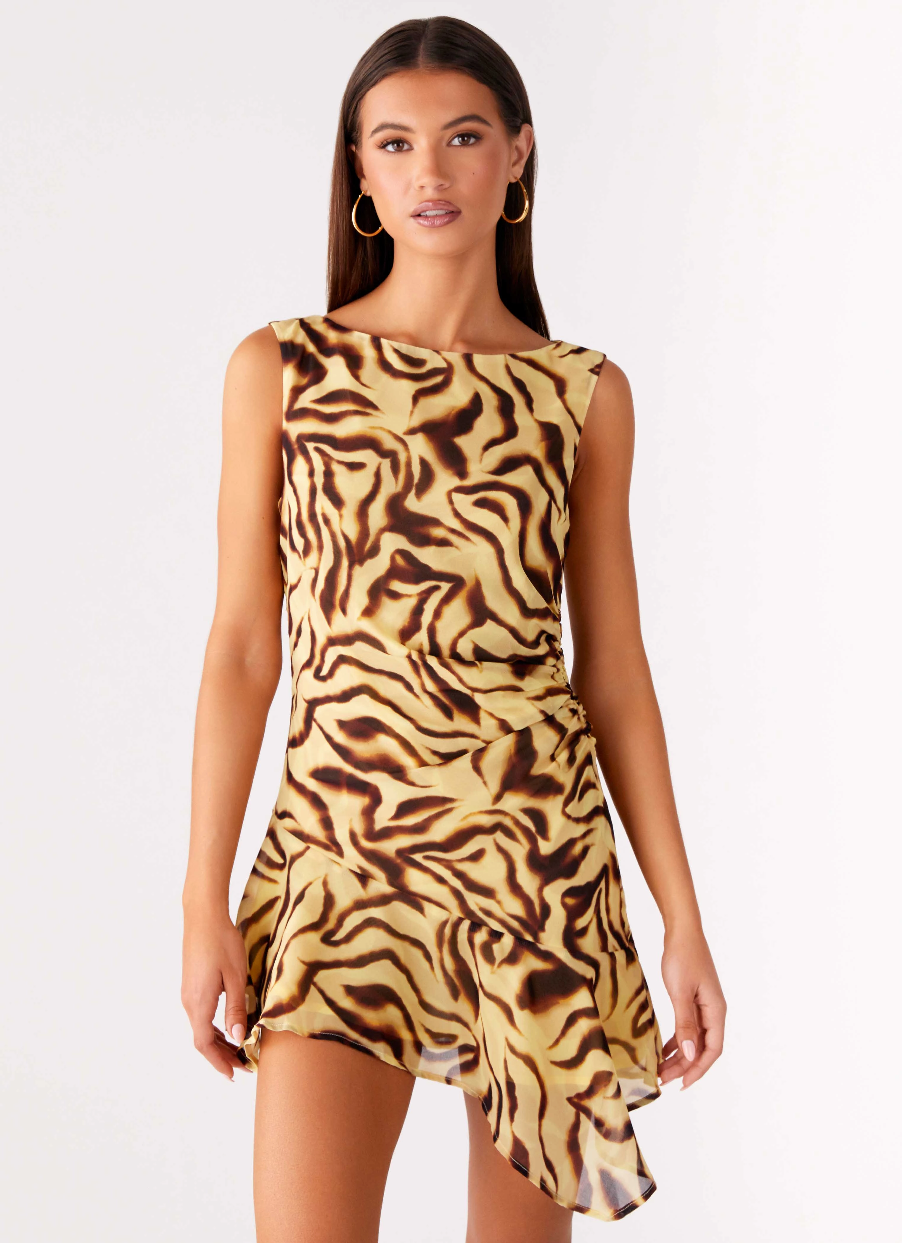 Maris Asymmetrical Mini Dress - Laguna Print Balloon-Sleeve Quick Outfit