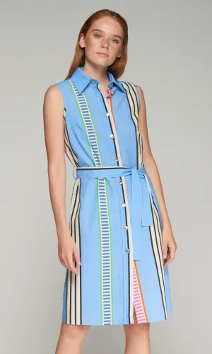 Mariya Dress in Azul Seersucker All Occasion Soft Feel Playful Cut Mariya Dress in Azul Seersucker