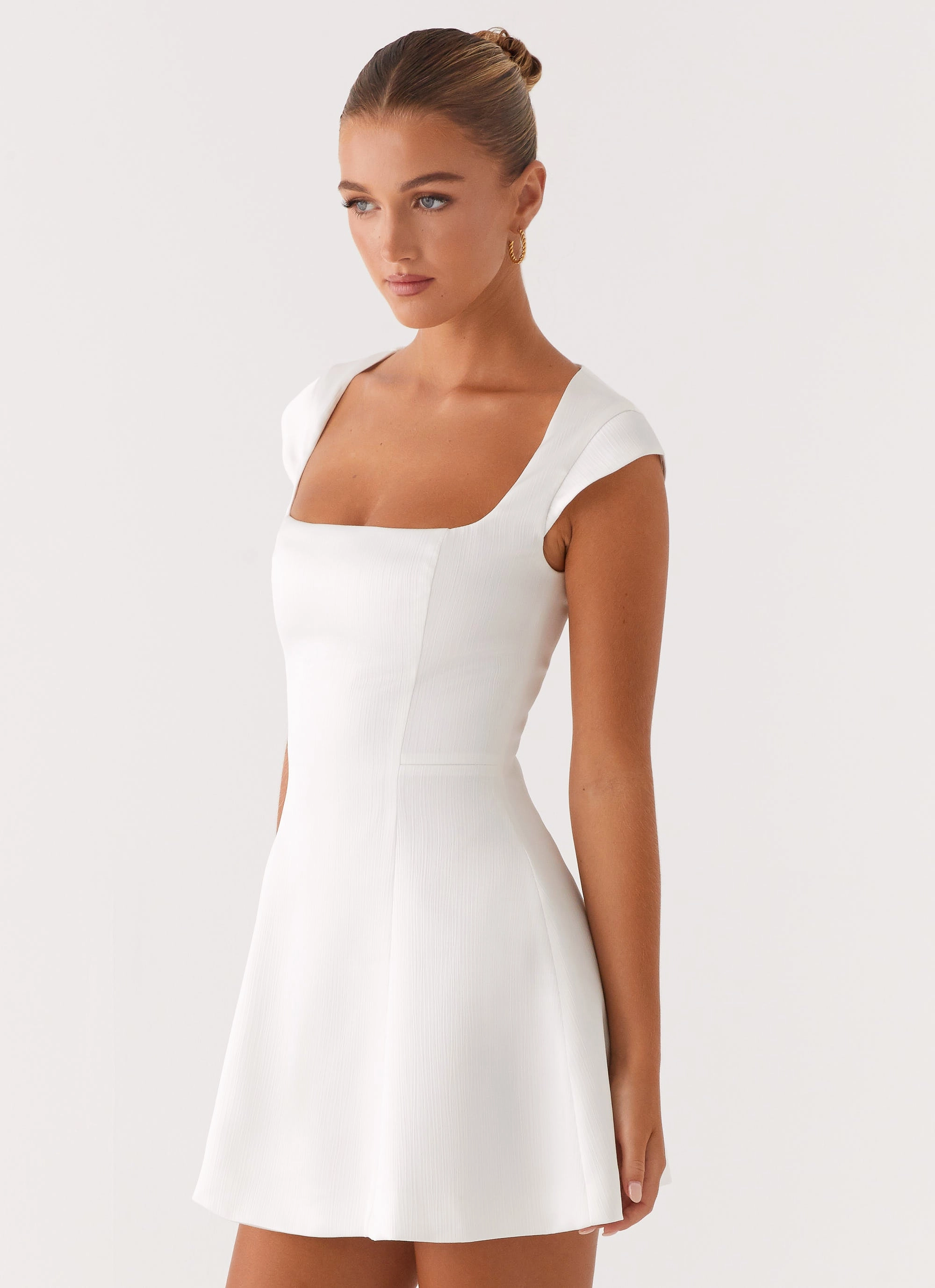 Smart and Elegant Sunset Glow Maryjane Mini Dress - White