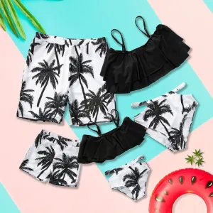 Matching Family Swimsuit Black White Palm Tree Mom Dad Swimsuit