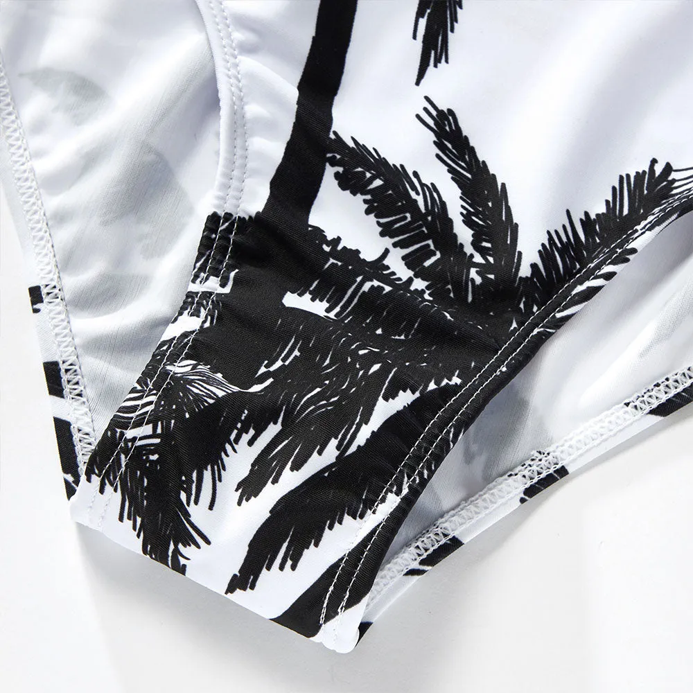 Matching Family Swimsuit Black White Palm Tree Mom Dad Swimsuit