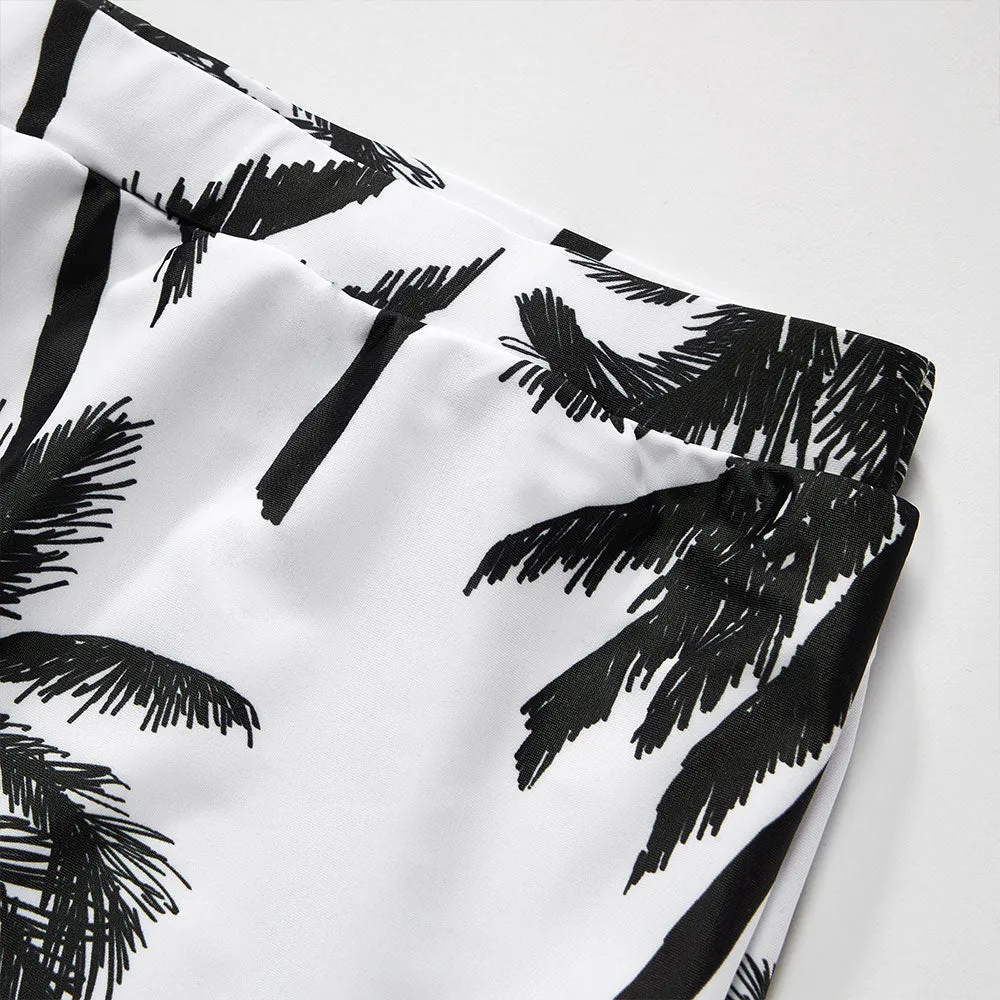 Matching Family Swimsuit Black White Palm Tree Mom Dad Swimsuit