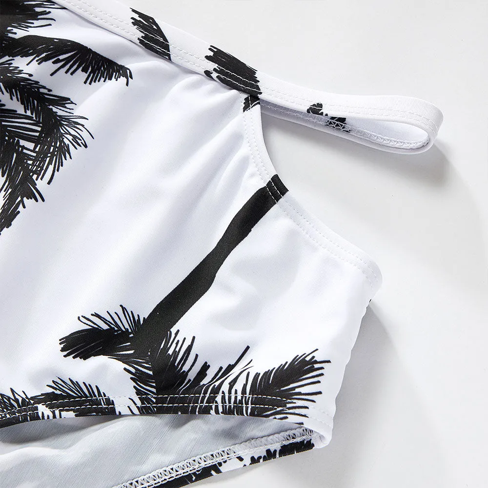 Matching Family Swimsuit Black White Palm Tree Mom Dad Swimsuit